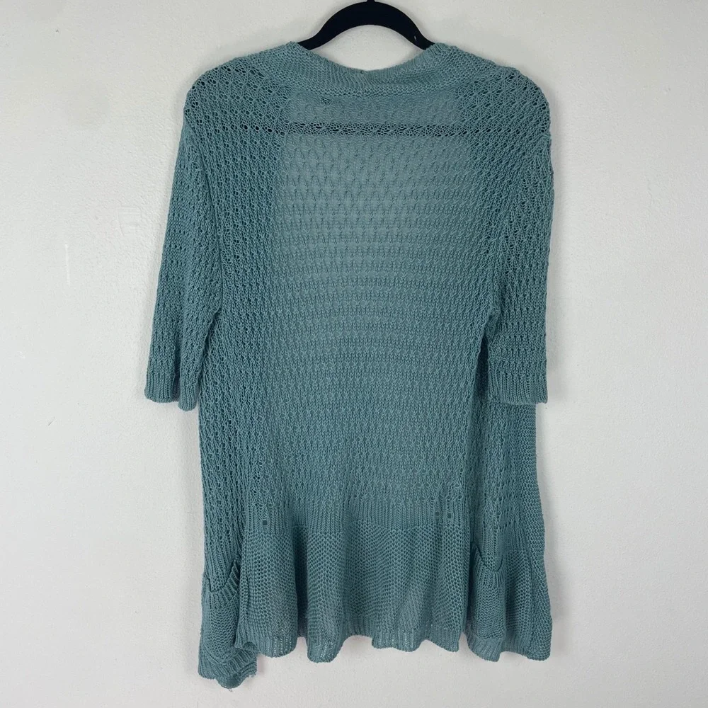 BOSS Hugo Boss Knit Cardigan Sweater Women's Small‎ Blue Open Front 100% Linen